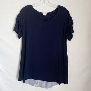 🟢Les Amis Blue A Line Top Embroidered Back Size L